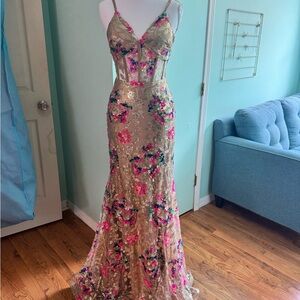 Floral Embellished Evening Gown